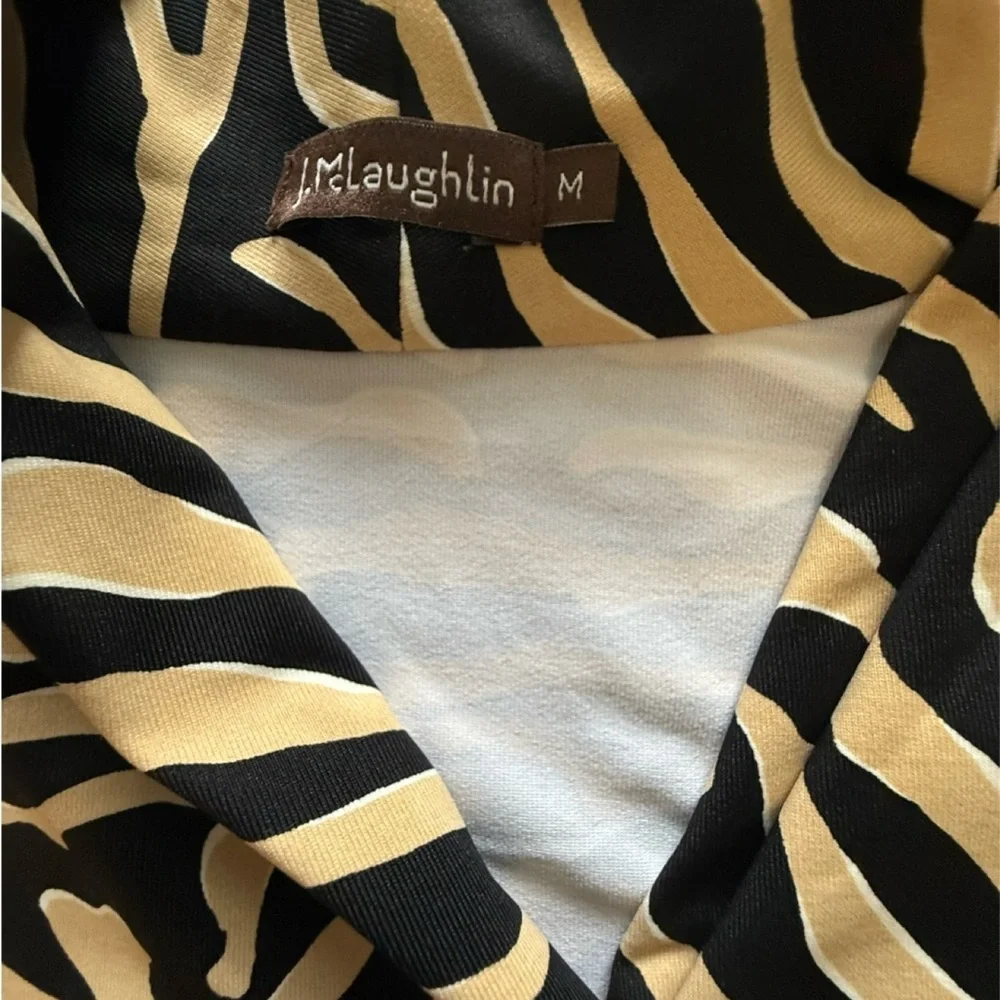 J. McLaughlin Zebra-Print V-Neck Wrap Catalina Cloth Dress in Black and Cream. M